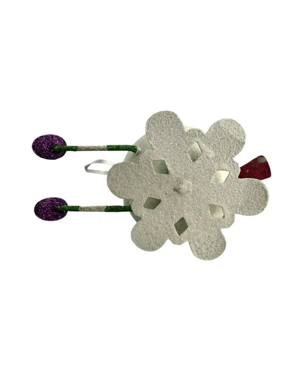 Pier 1 Snowball Snowman Ornament Top Hat Glitter Scarf Rolling Sliding